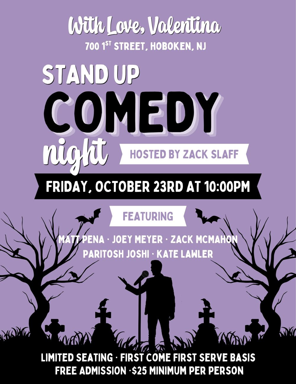 Flyer for Stand Up Comedy Night at With Love, Valentina